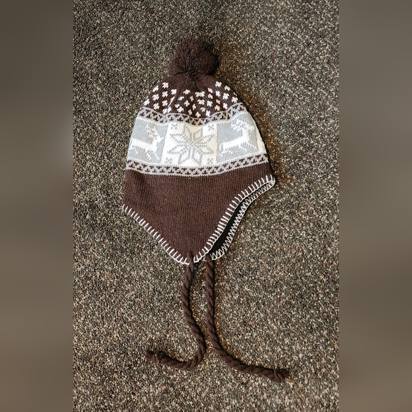 Knit Hat Brown Winter Print - Picture 2 of 4